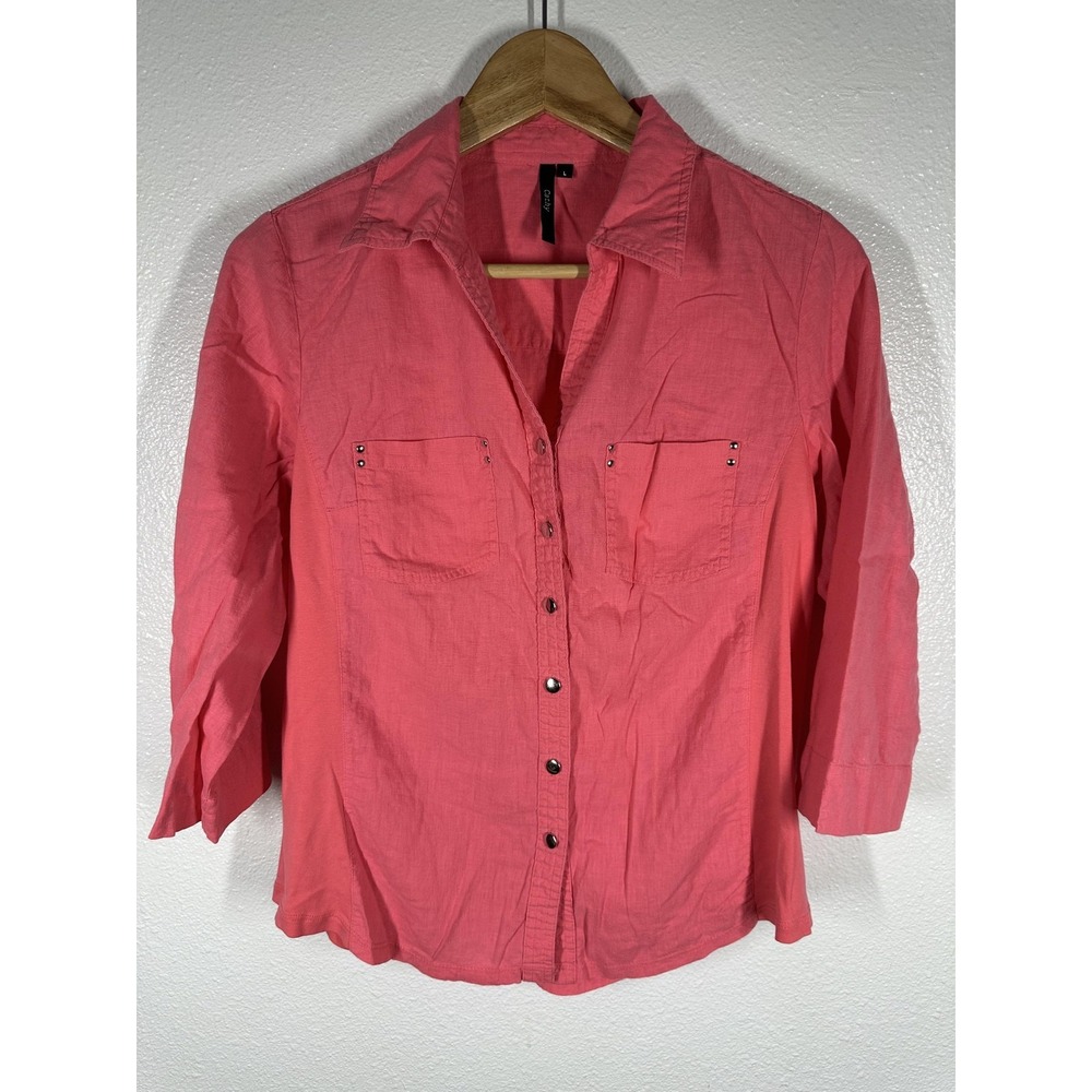 Cathy Shirt Womens Large Pink Button Front 3/4‎ Sleeve Lightweight Casual Top